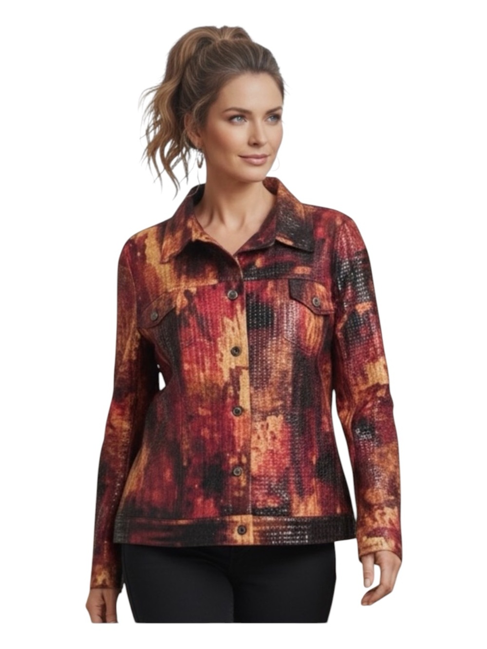Notations Y2K Red/Orange Sequined Snakeskin Print Abstract Jacket/Shacket 3X